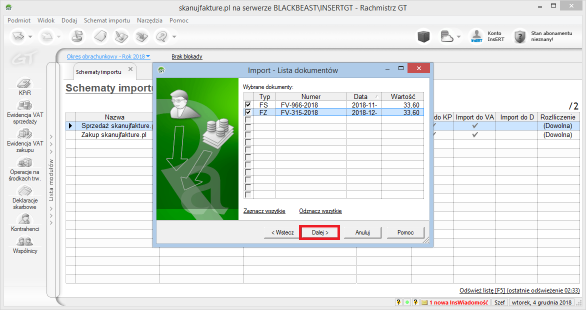 Import dokumentów do Insert Rachmistrz GT