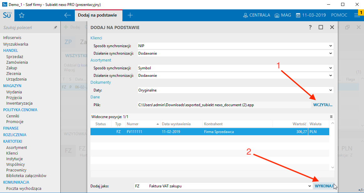 Import dokumentów do Insert Subiekt Nexo