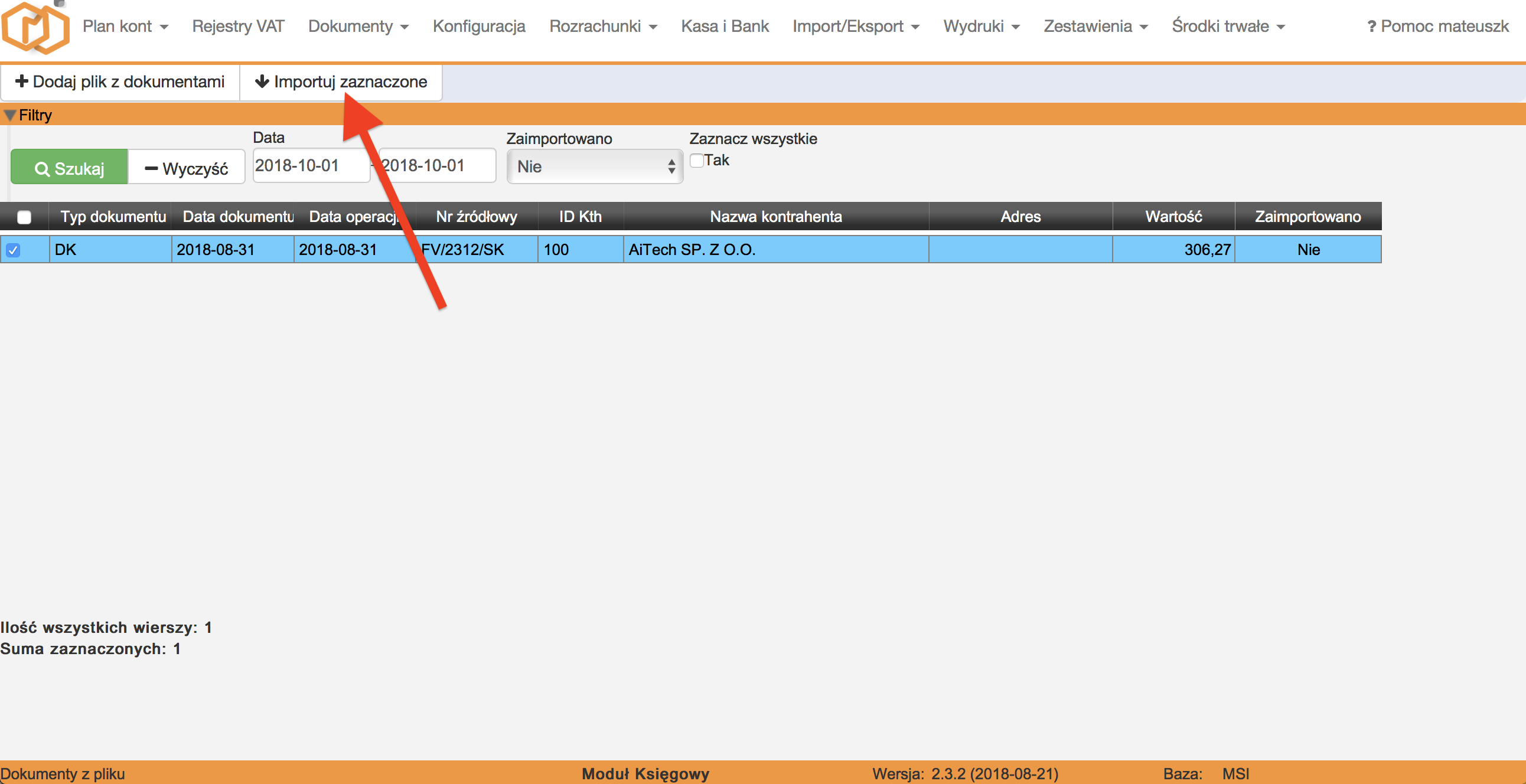 Import dokumentów merSoft FK, Meritus Systemy Informatyczne Sp. z o.o.