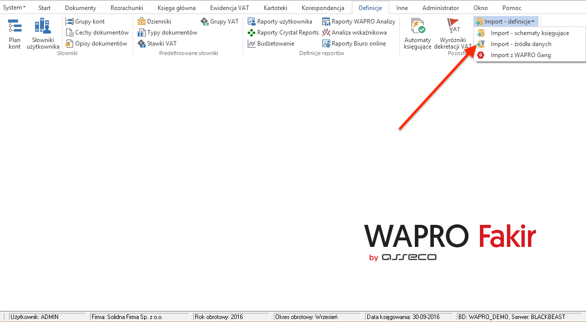 Konfiguracja importu dokumentów do Asseco WAPRO fakir